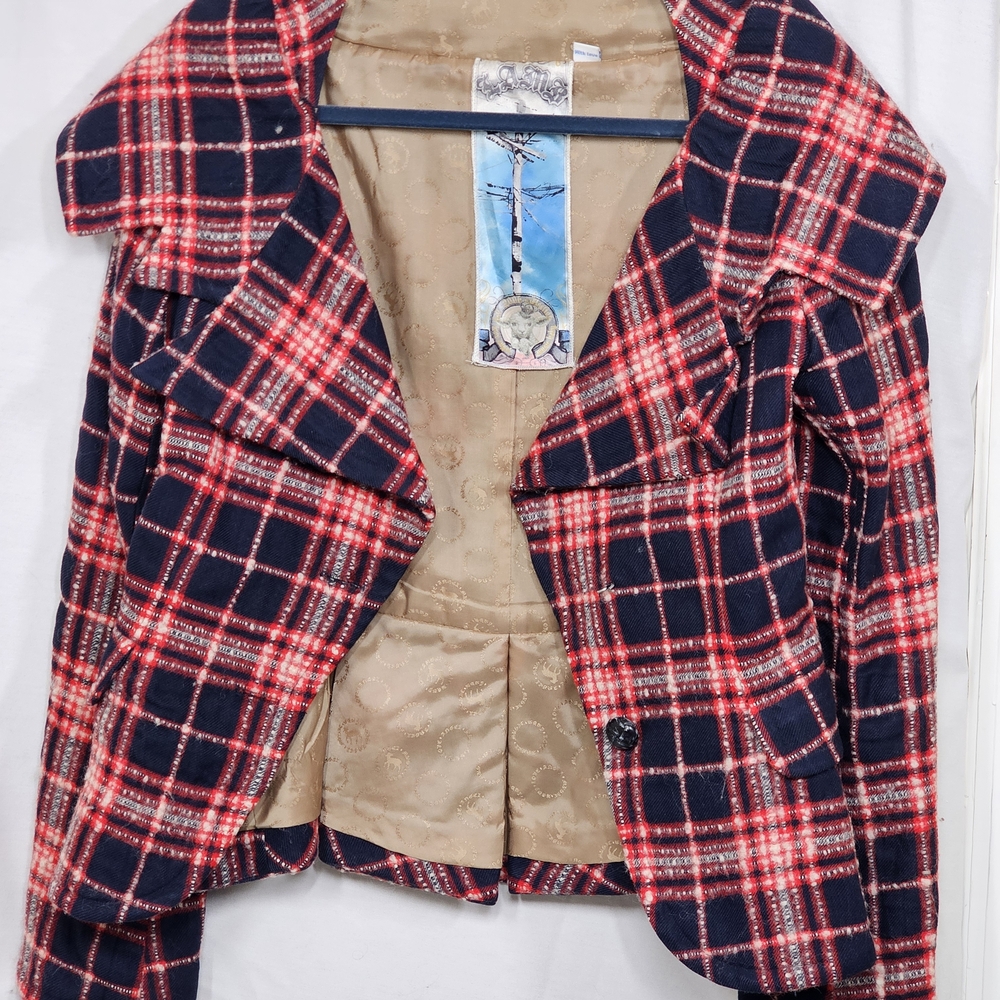 Plaid Women's Jacket - Red and Dark Blue